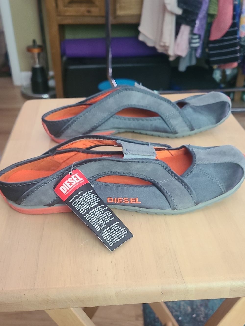 Diesel Gray and Orange Slip-On Suede Sneakers - Picture 4 of 6